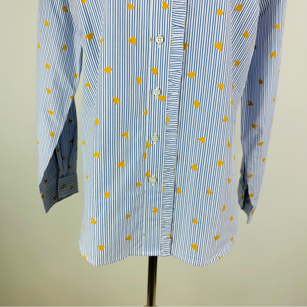 Talbots Ruffle Striped Heart Print Button Down Sh… - image 4
